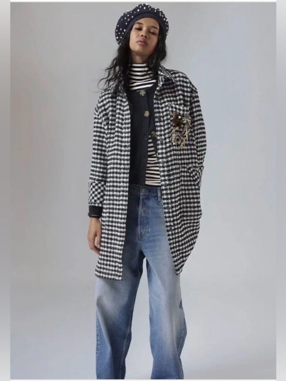 FREE PEOPLE x We The Free Get Around Houndstooth Shirt Jacket size large - Picture 3 of 14